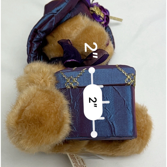 Dan Dee Brown Sitting Teddy Bear Plush Purple Hat Holding Heart Shaped Gift Box - Picture 11 of 13